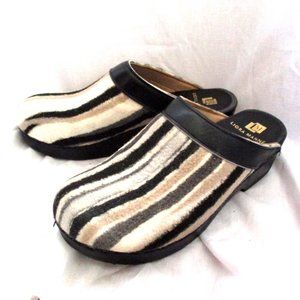 Black & Cream Striped Haircalf Clogs